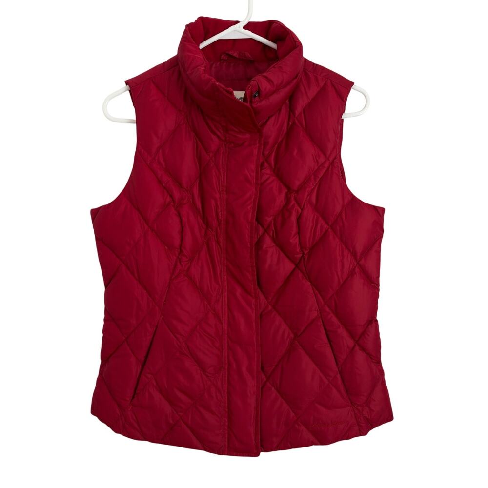 Eddie Bauer Puffer Vest Women Sz Medium Red Premium Goose Down Snap Zip Quilted